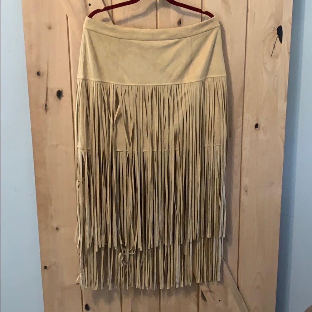 Fringe faux suede skirt